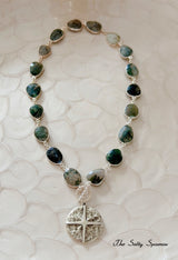 Moss Agate Compass Cross Necklace