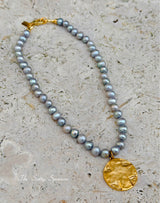 Silver Pearls & Cross Medallion Necklace