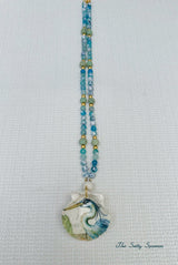 Blue Heron Decoupage Shell Necklace or Welcome/Chinoiserie Beads