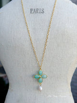 Amazonite Floral with Pearl Necklace