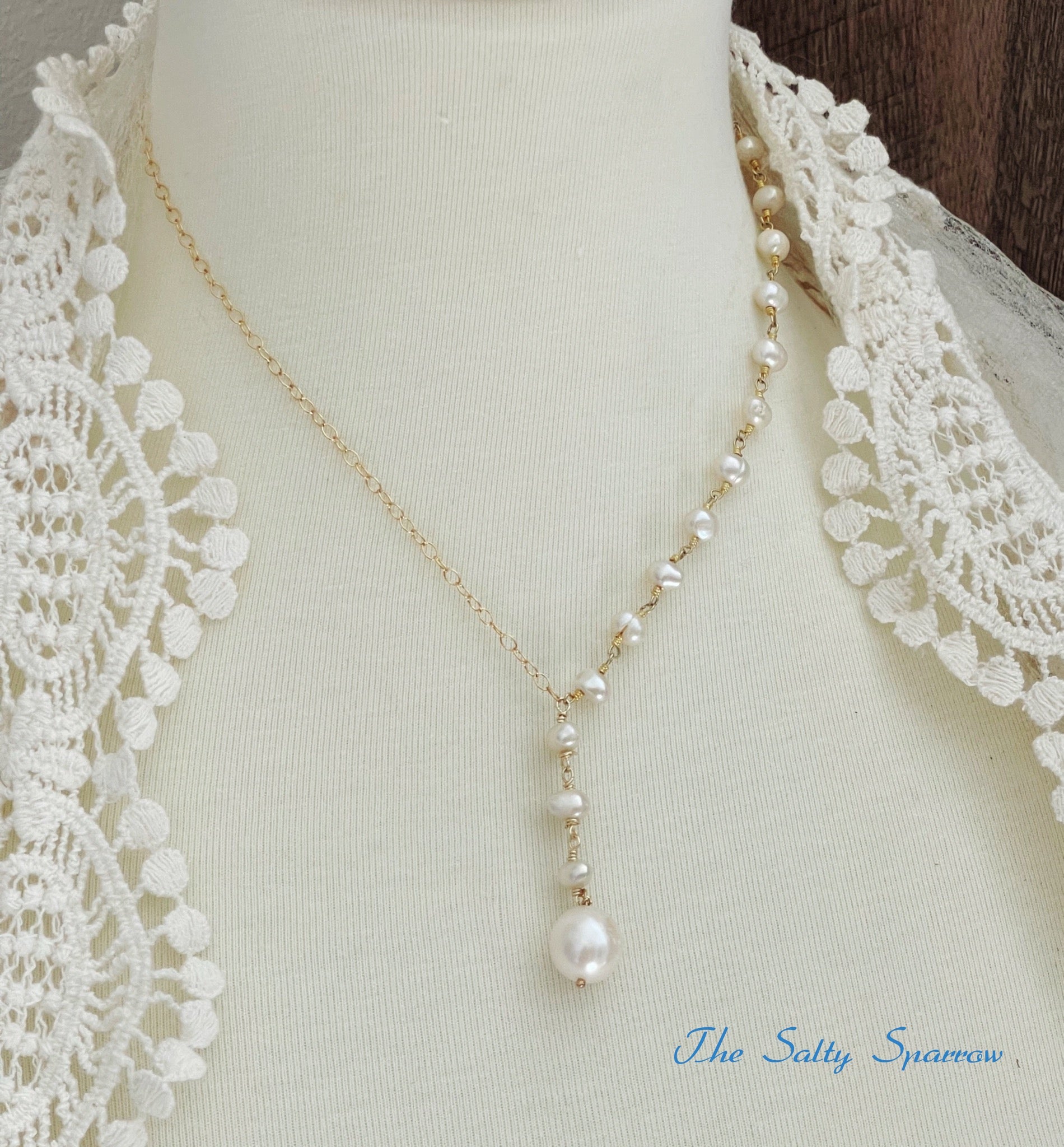 Pearl and Dainty Chain Illusion Necklace – The Salty Sparrow Jewelry