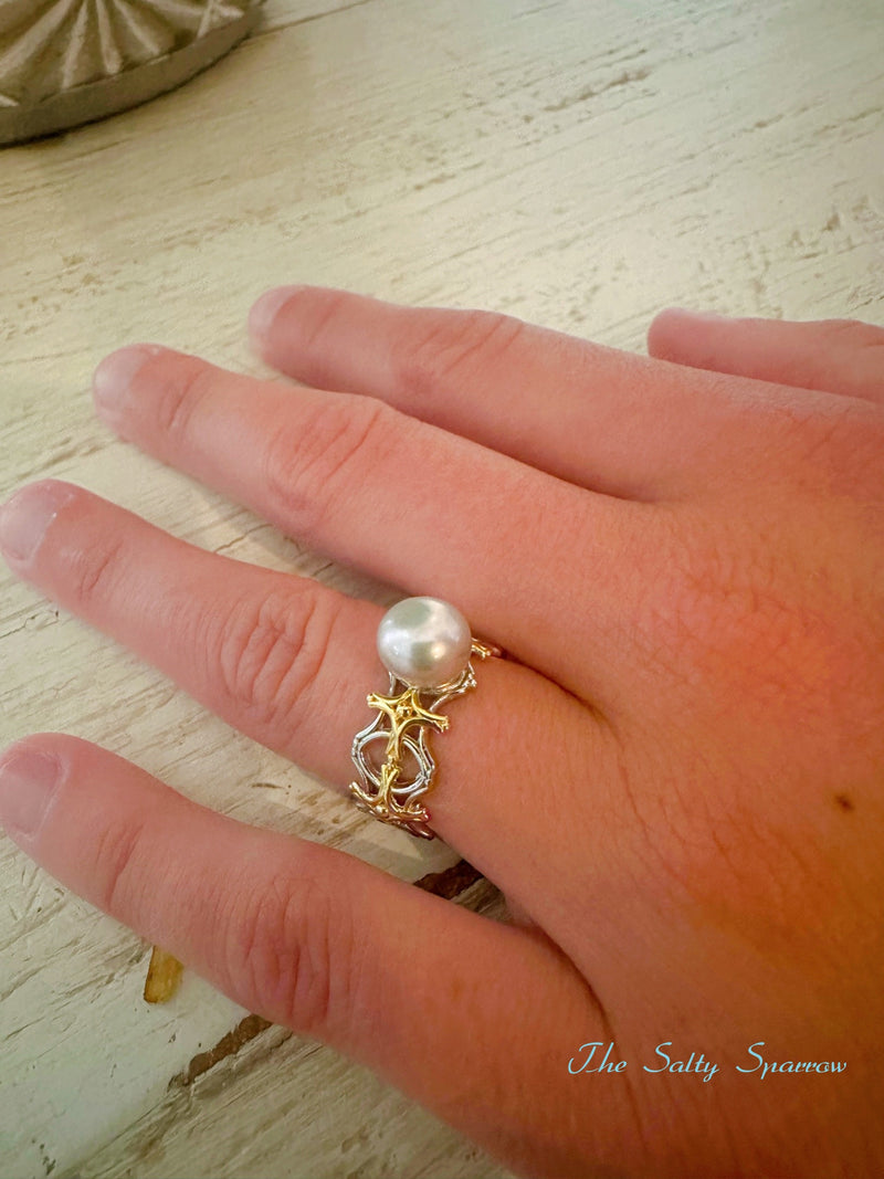 Sterling Gold/Silver Dove Gray Pearl Ring