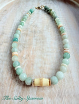 Light mossy agate & bamboo necklace