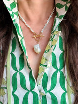 Pistachio pearl toggle necklace