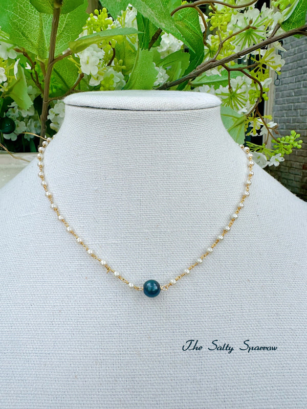Peacock Pearl Focal with Dainty Creamy Pearls Choker/Necklace