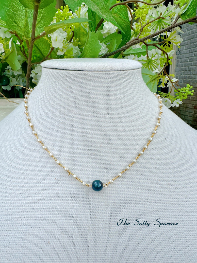 Peacock Pearl Focal with Dainty Creamy Pearls Choker/Necklace
