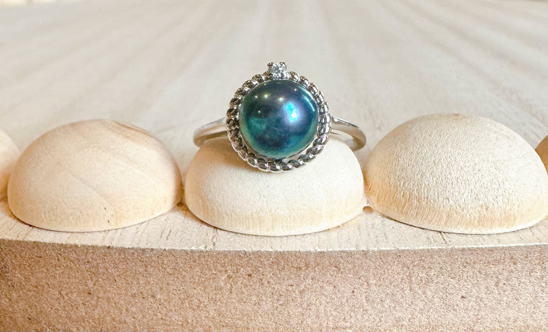 Peacock pearl/CZ ring (sterling silver)