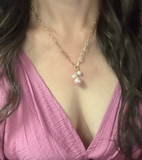 Pink/cream pearl chain necklace
