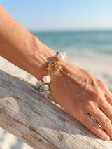 Triple strand larimar & pearl toggle bracelet