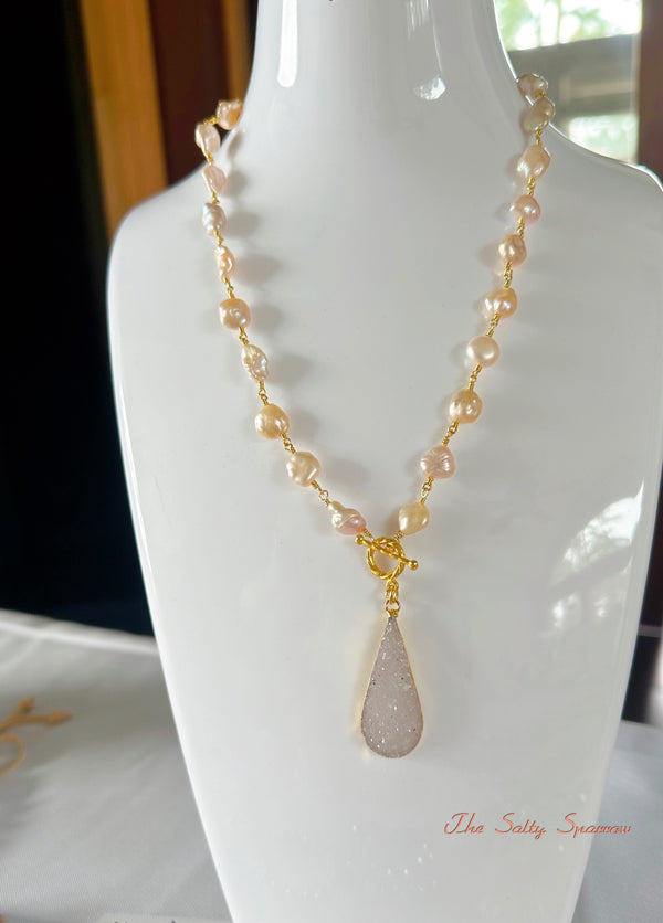 Grace Pearl & Lavender Druzy Necklace