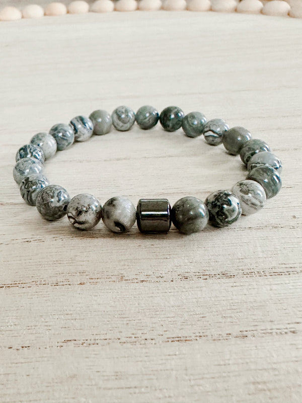 Gray & black Jasper men’s bracelet