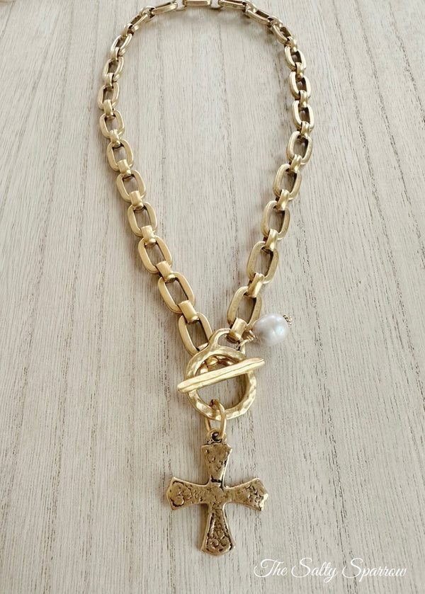 Traditional cross toggle necklace