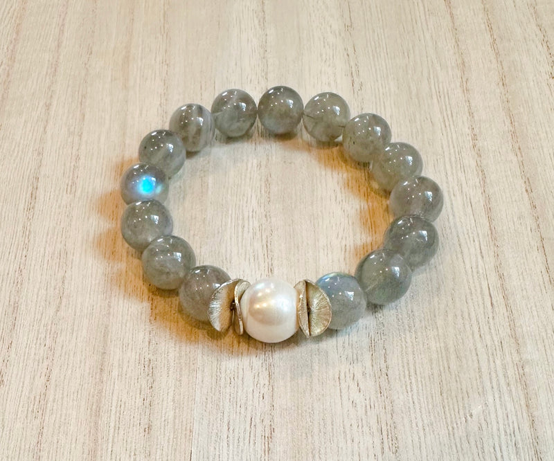 Labradorite Bracelet W/ Pearl Focal