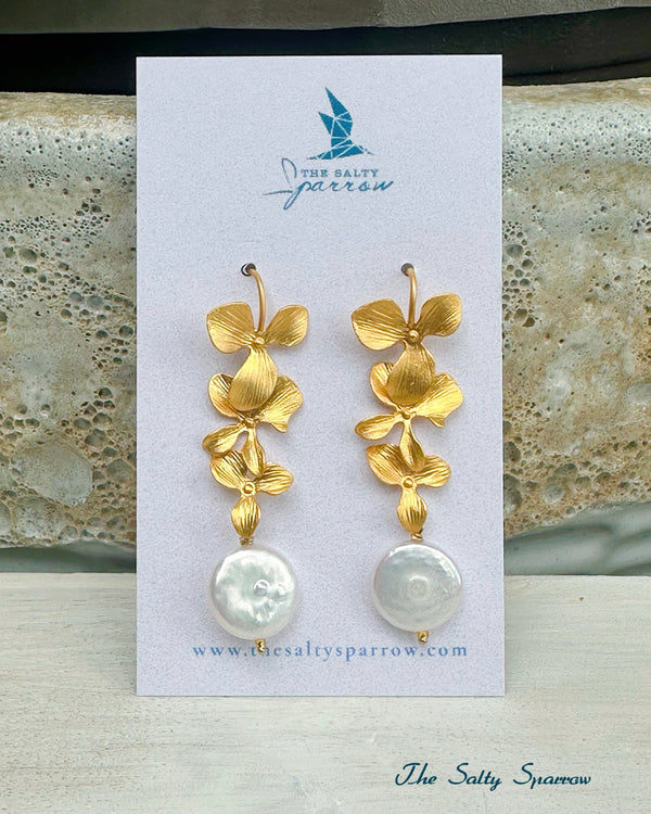 Cascading Floral & Coin Pearl Earrings