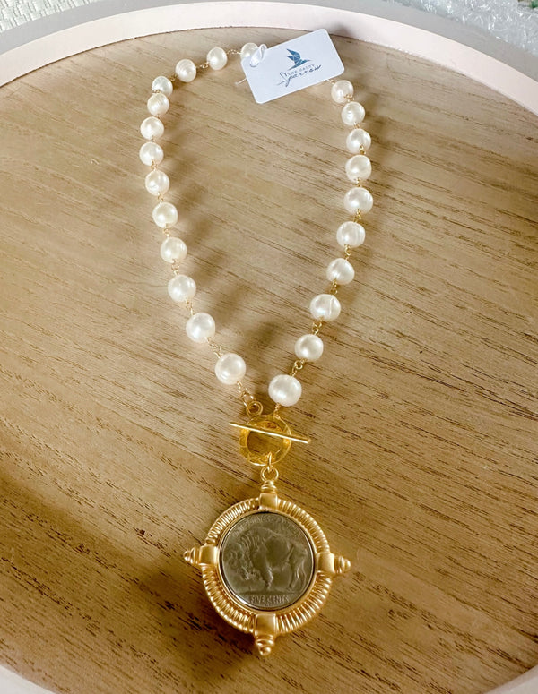 Yellowstone Pearls & Buffalo Coin Pendant