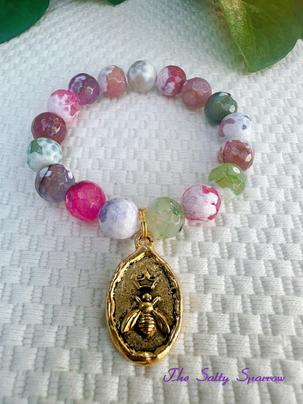 Happy Agate Stones & Bee Charm