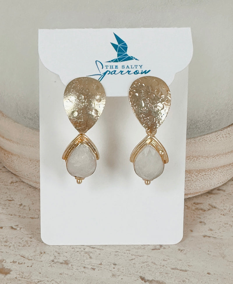 Gold & moonstone teardrop earrings