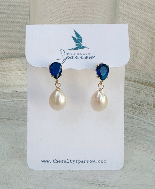 Deep Sea Blue & Pearl Earrings