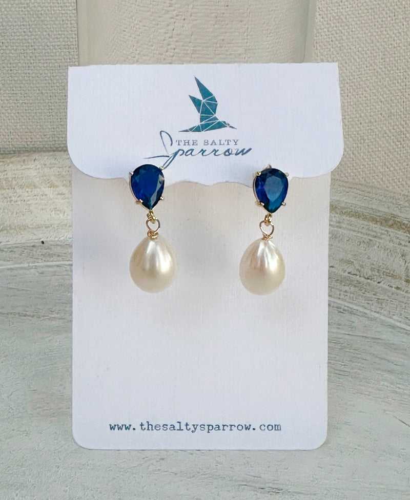 Deep Sea Blue & Pearl Earrings