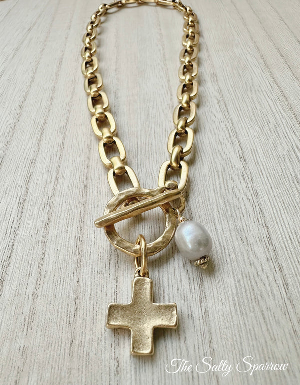 Modern toggle cross necklace