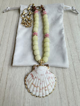 Lemon cello recycled glass shell necklace