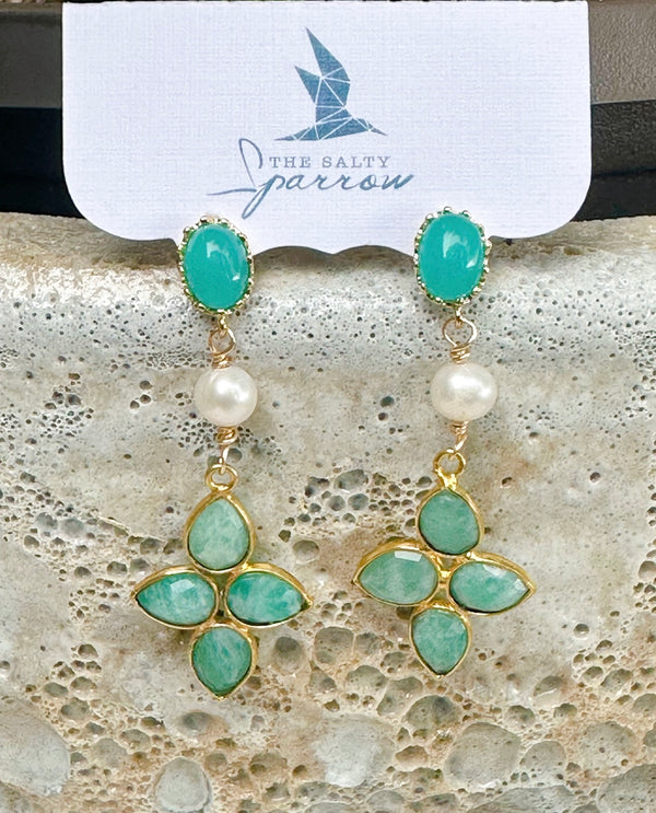 Beach Amazonite & Pearl Earrings