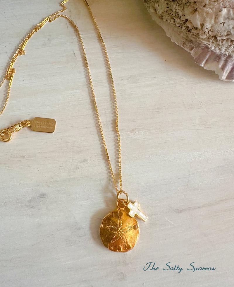 Sweet Sand Dollar & MOP Cross Necklace