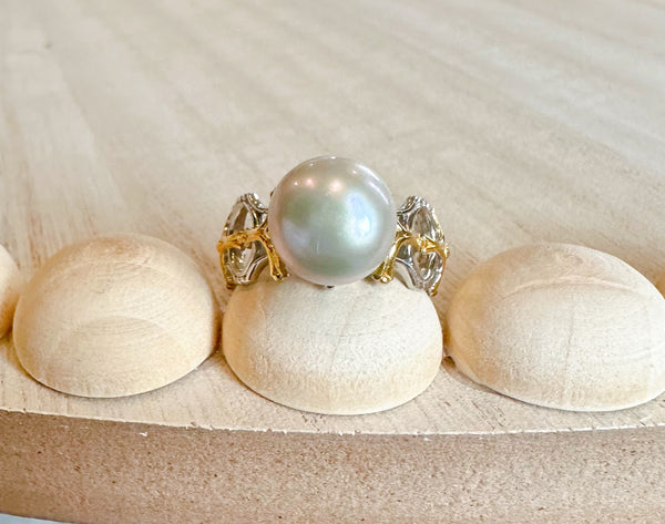 Ivory White Double Pearl Ring (Sterling Silver