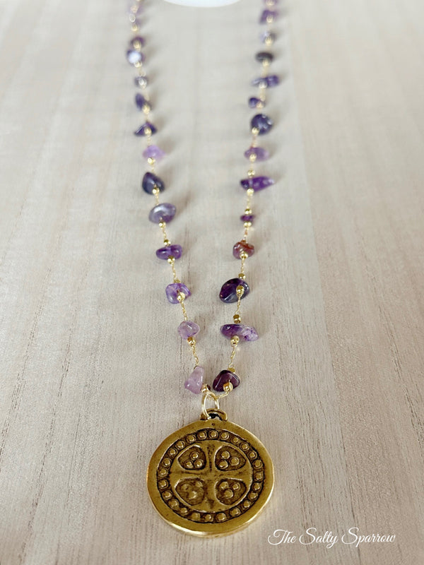 Amethyst compass star necklace