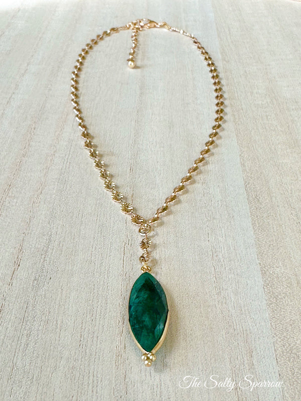 Oval chain Y emerald necklace