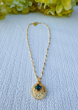 Aztec Gold Medallion and Cross Charm Necklace