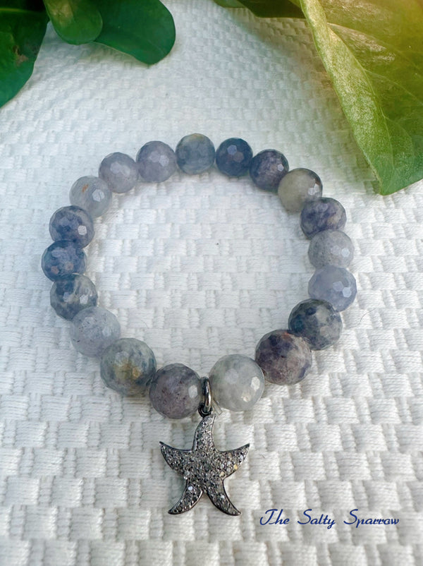 Lilac Agate Stone & Diamond Starfish Bracelet