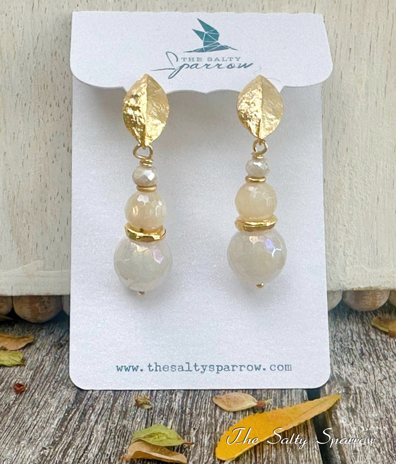 Enchanted Leaf with Vanilla & Cream Gemstone Earrings