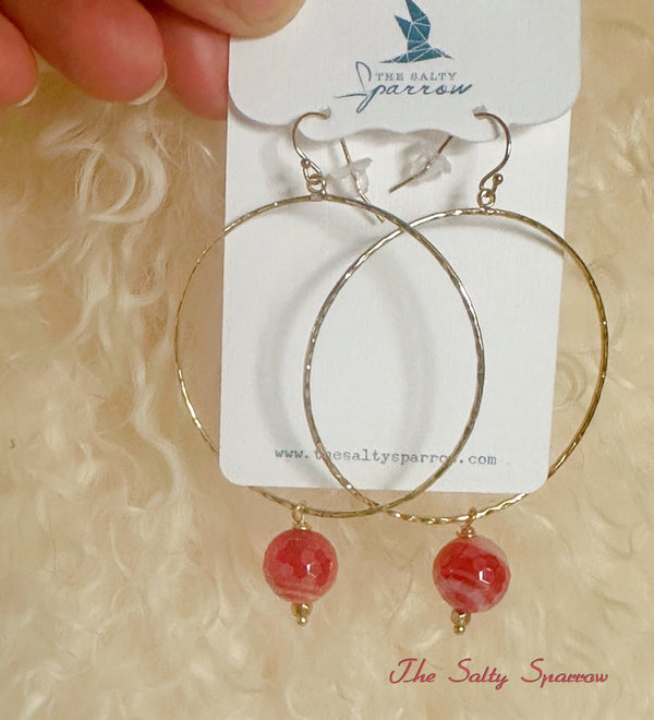 Silver Hoops with Melon Drops