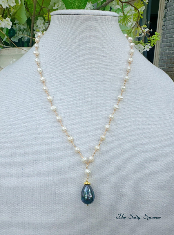 Midnight Blue Pearl & Creamy Pearls Necklace