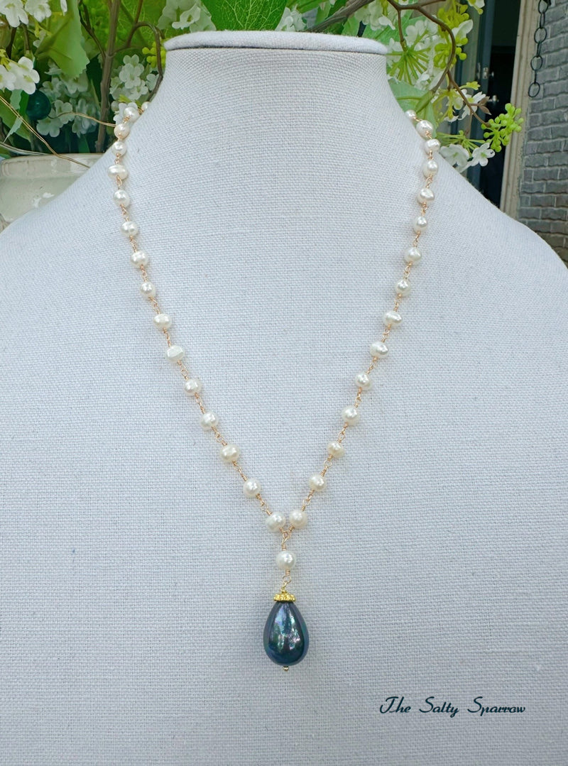 Midnight Blue Pearl & Creamy Pearls Necklace