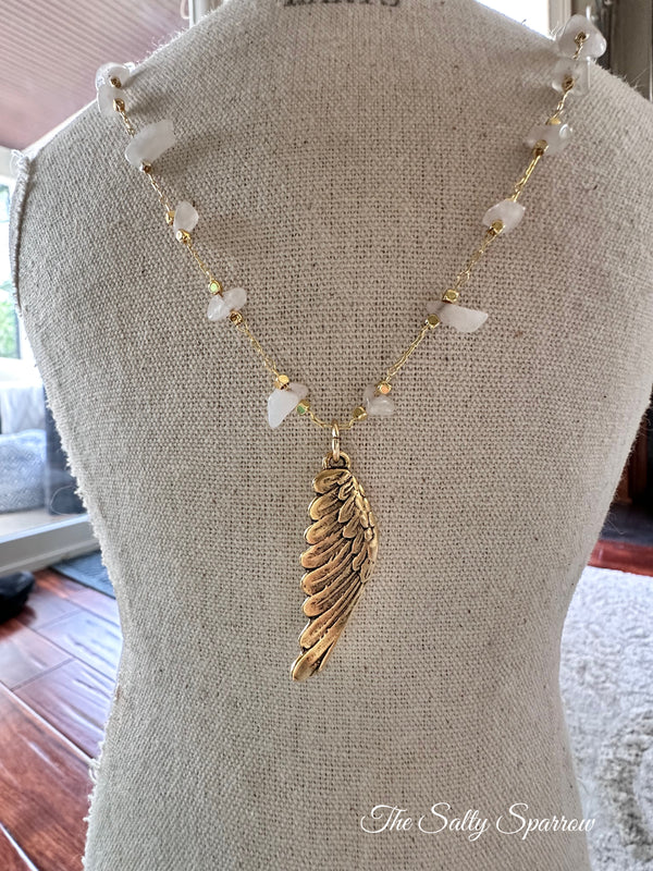 Moonstone angel wing necklace