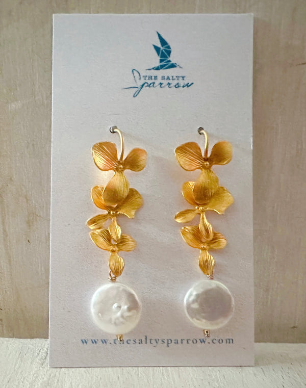 Floral Coin Pearl Vine Earrings