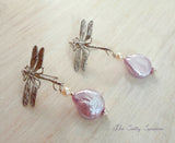 Dragonfly & Lavender Pearl Earrings