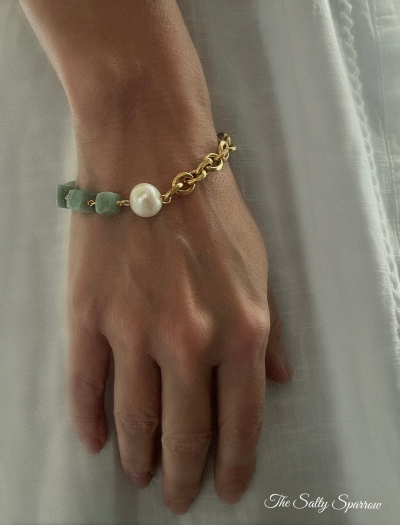 Russian Amazonite & pearl chain bracelet