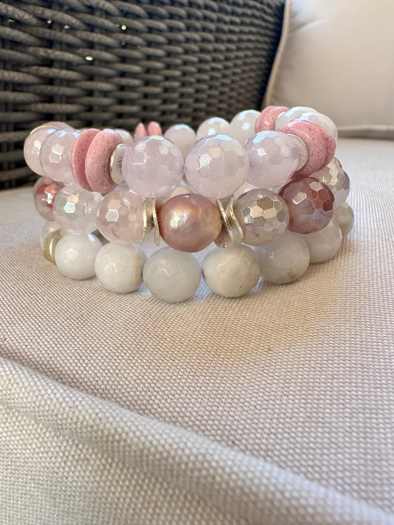 Strawberry/cherry quartz/creamy agate stack