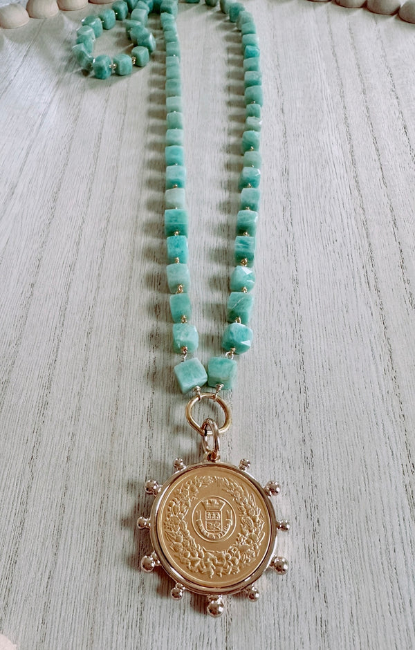 Russian Amazonite coin necklace