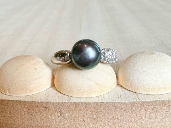 Black peacock pearl ring (Sterling Silver)