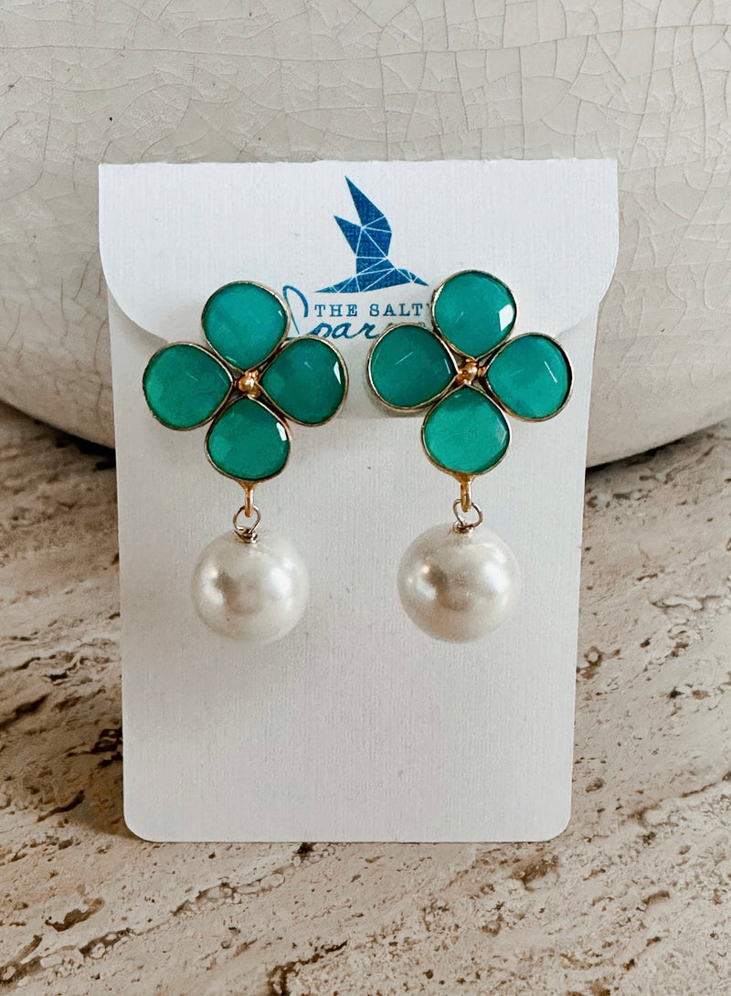 Green chalcedony & pearl drop