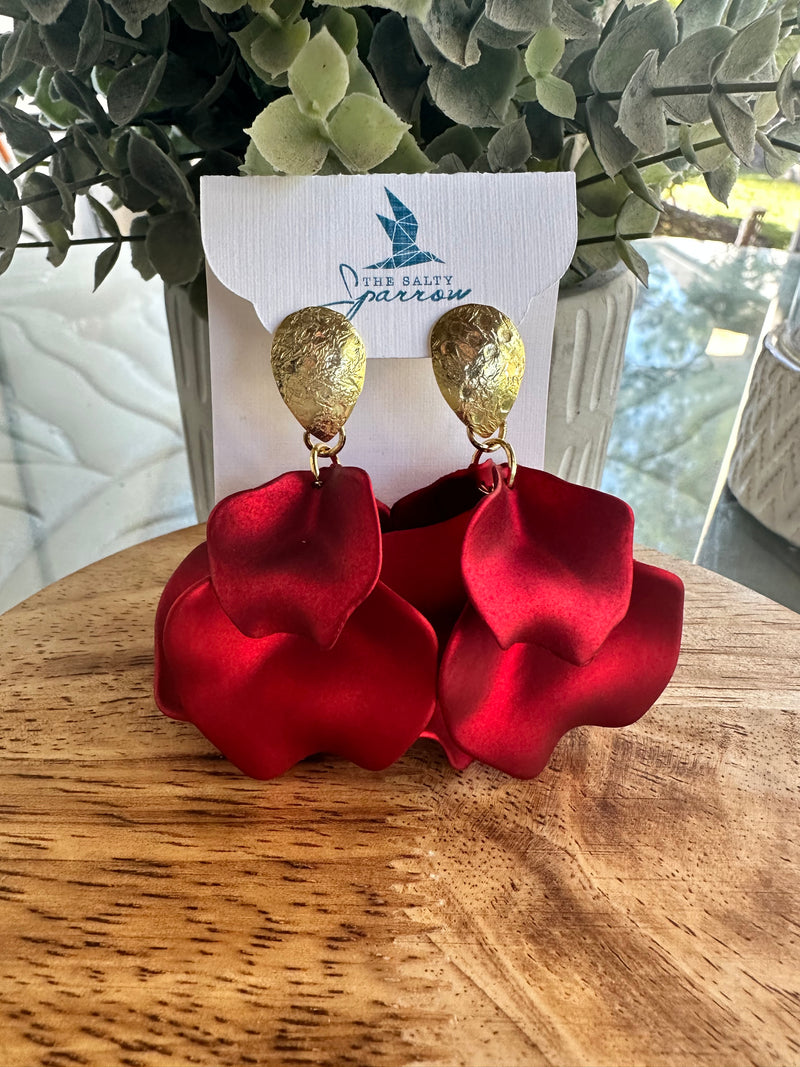 Silky red petal earrings