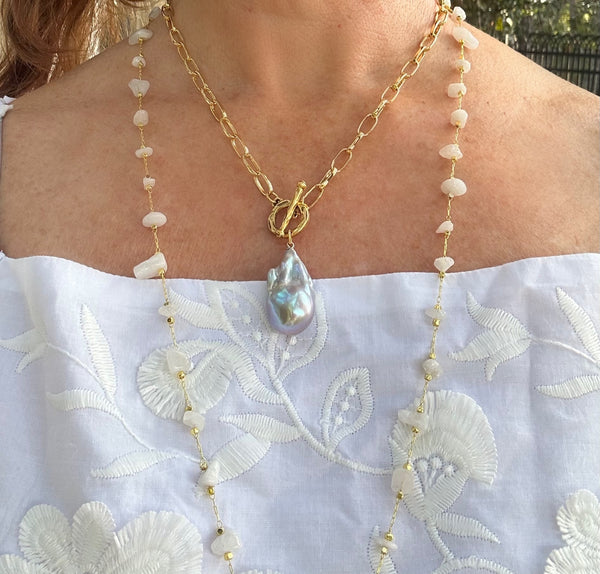 Iridescent Silver Baroque Pearl Necklace