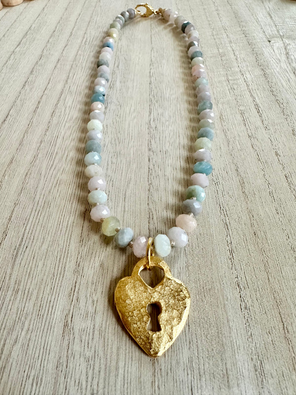 Morganite heart locket necklace
