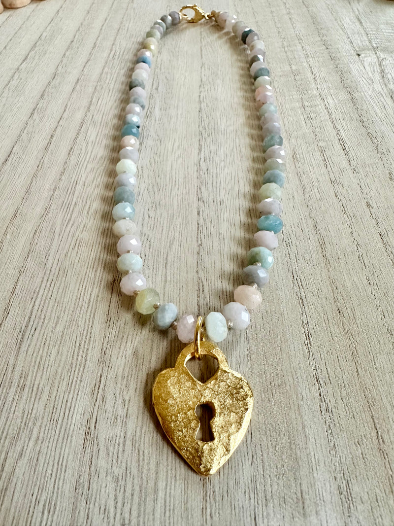 Morganite heart locket necklace