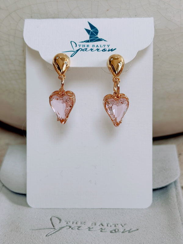 Pink quartz heart earrings