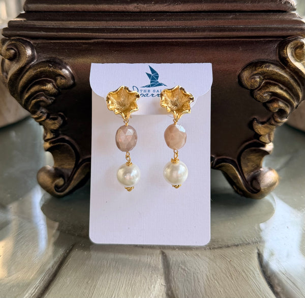 Blush moonstone & pearl earrings